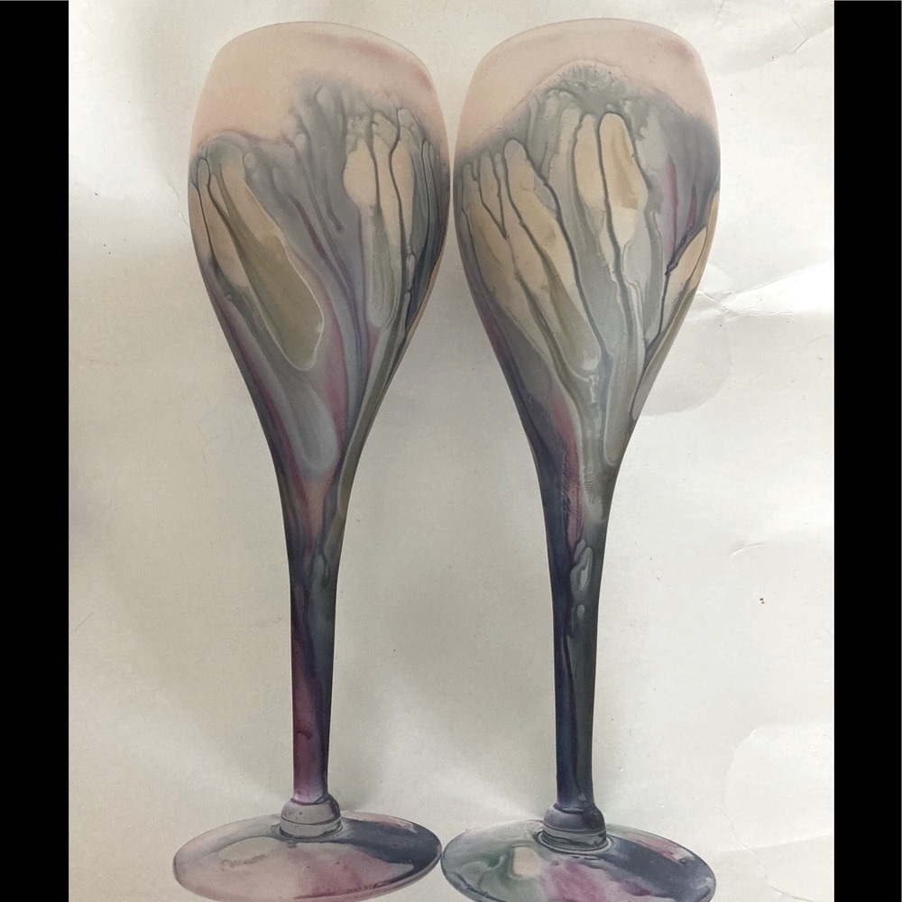 Vintage wine glasses tall glasses set of 2 hand painted glasses Art Nouveau